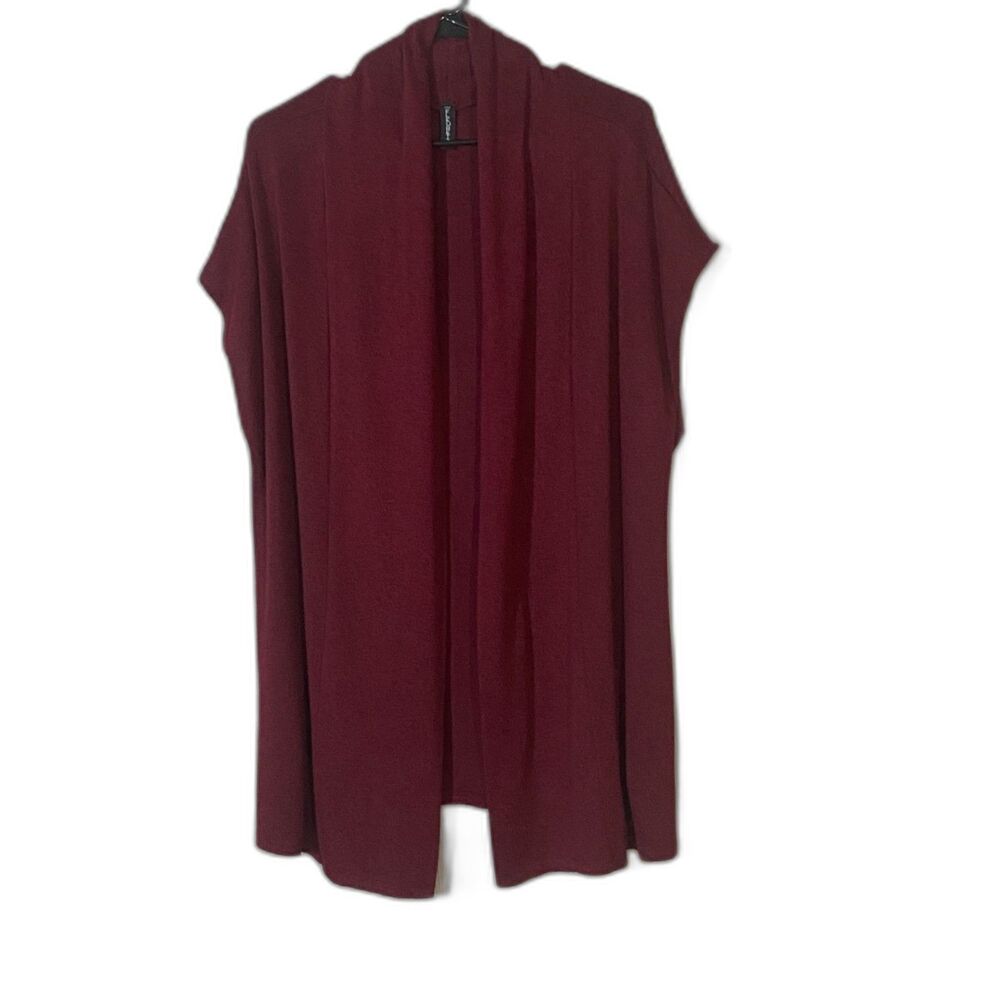 J.M. Fleurette Women's 2X Burgundy Open Front Lightweight Knit Cardigan Plus Siz